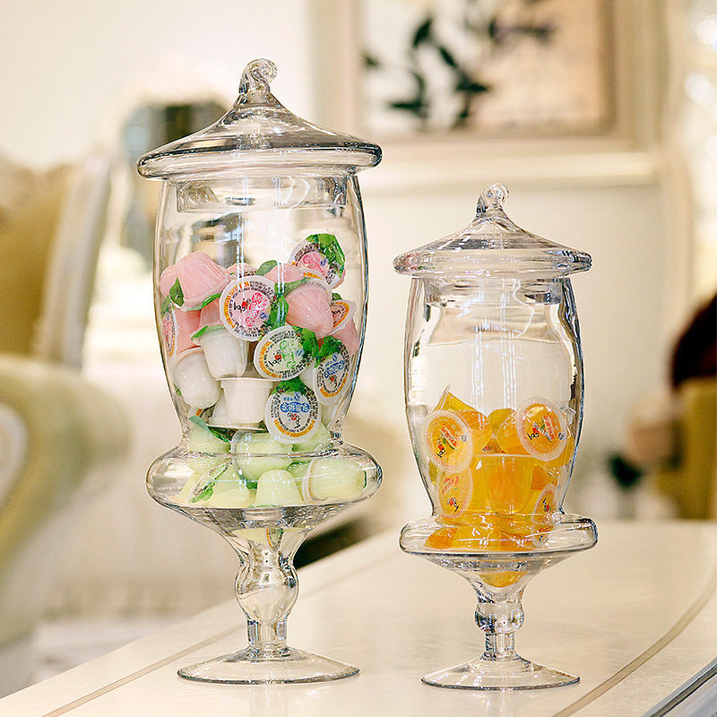 Candy Jars with Lid Goblet Decorative Glass Food Storage Bottles & Jars Carton Packaging Clear European Style Polished Blow J&F