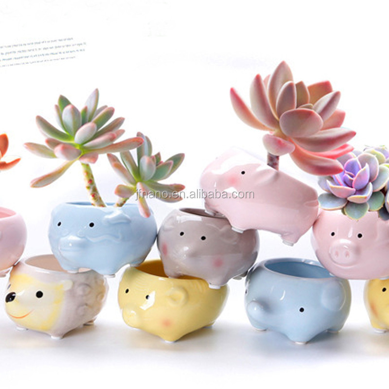 Cartoon Succulent Flowerpot Ornaments Small Ceramic Animal Planters for Home, Garden Used with Flower/green Plant Glazed Desktop