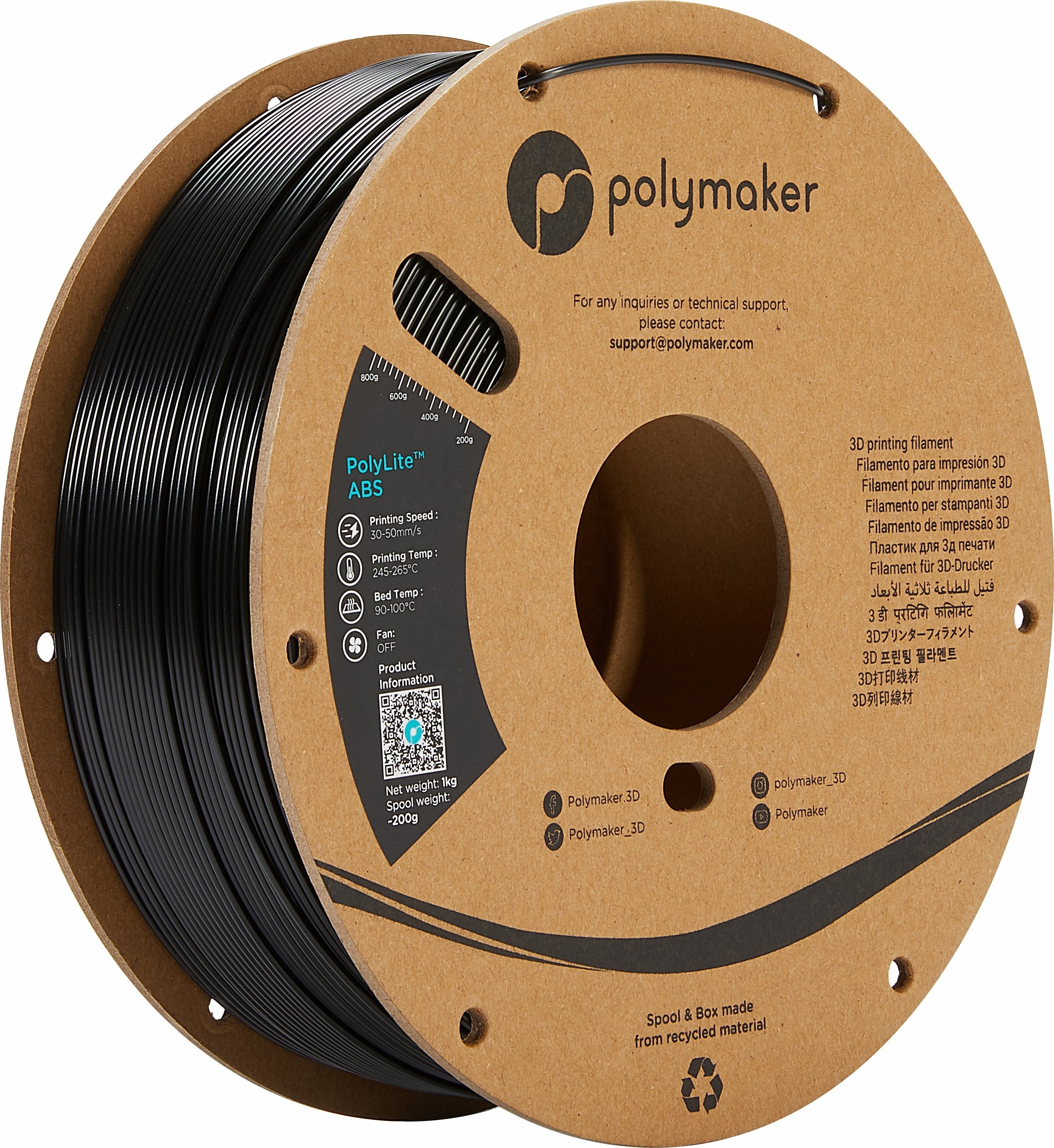 Fully Stocked Impact Resistant Custom Black 1kg / 1.75mm/ 2.85mm Polymaker Printer PolyLite  3D Printing ABS Filament