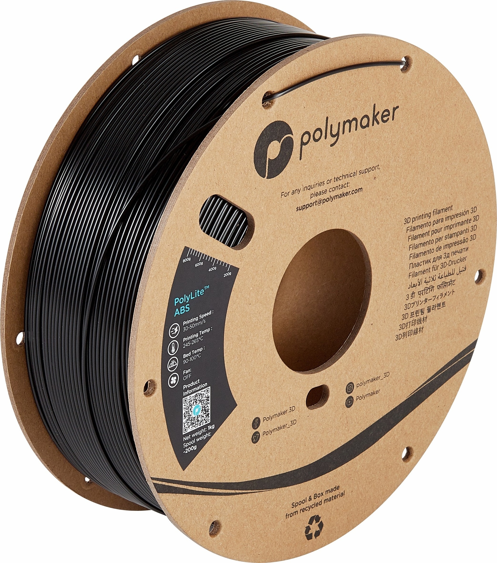 Fully Stocked Impact Resistant Custom Black 1kg / 1.75mm/ 2.85mm Polymaker Printer PolyLite  3D Printing ABS Filament