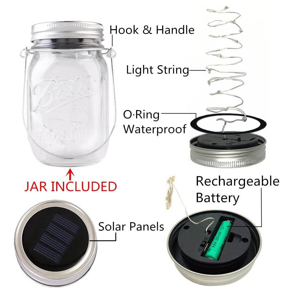 Hot sale Mason Jar Solar LED lights lantern outdoor waterproof led Hanging  decorative garden 20 led