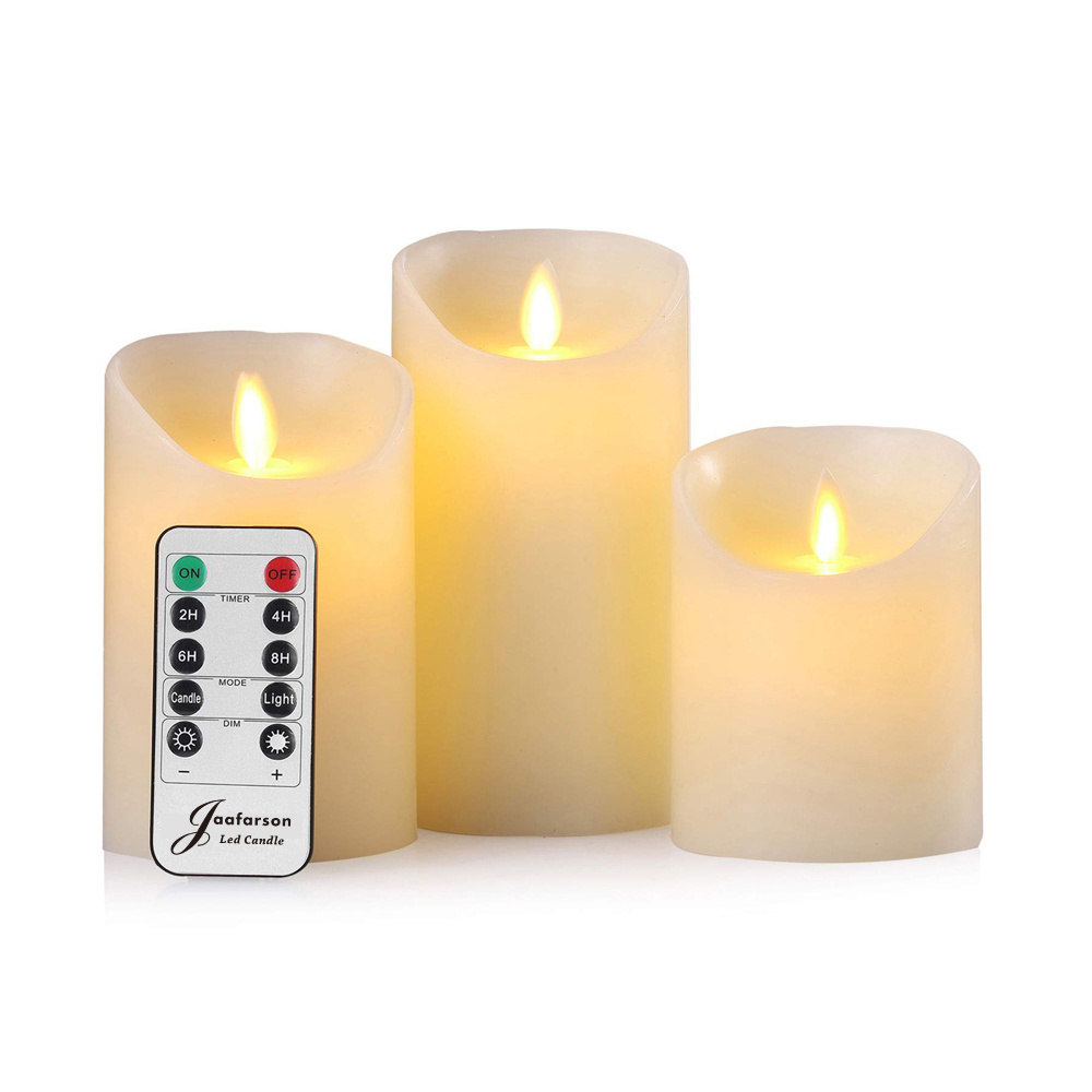 JHD0100125 Set of 3 Realistic Moving Wick Flickering Led Electric Candle battery Operated Candles with Remote Control