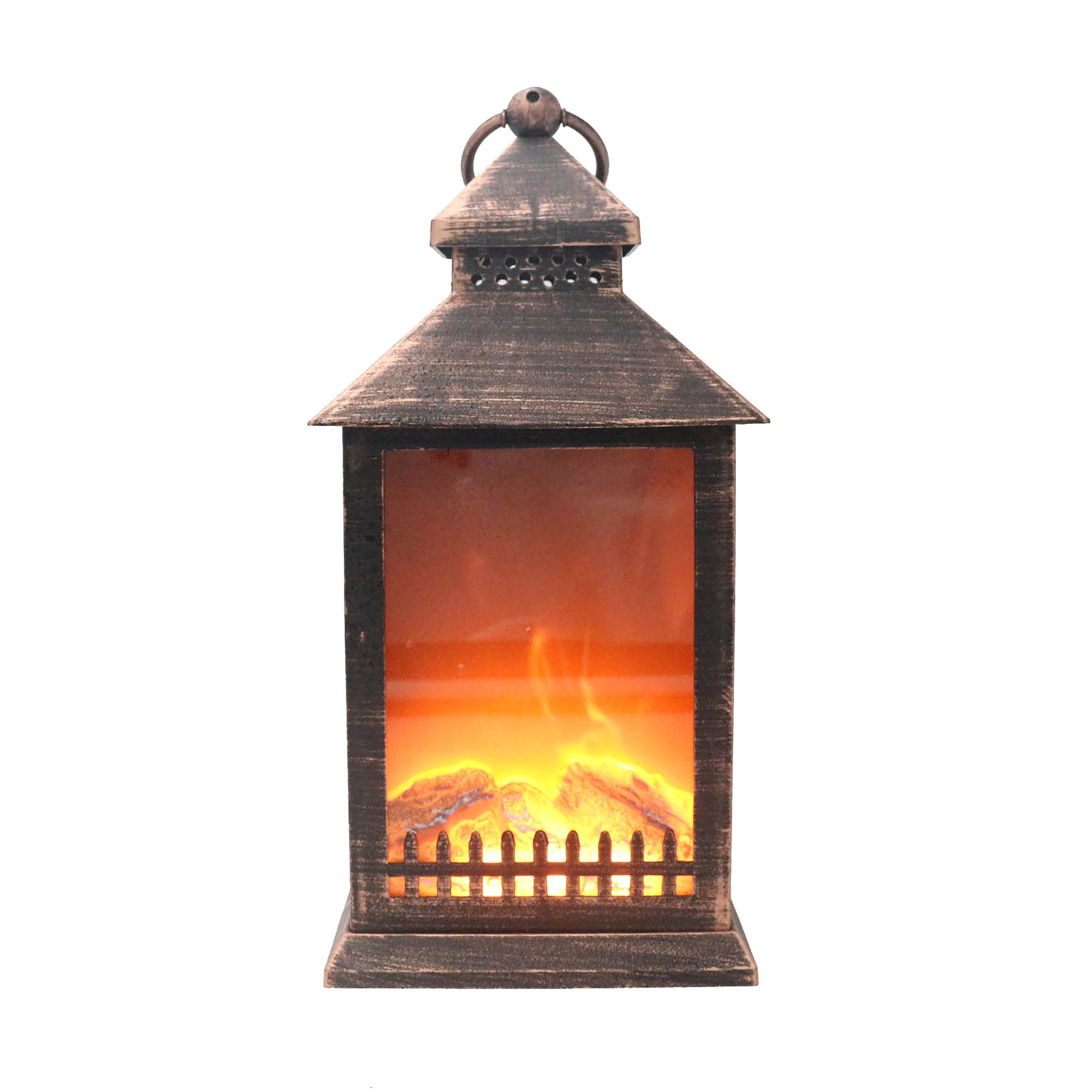 JHD0200309 Plastic Housing Led Fireplace Lantern Decorative with Jumping Flame Effect Powered by Batteries and USB