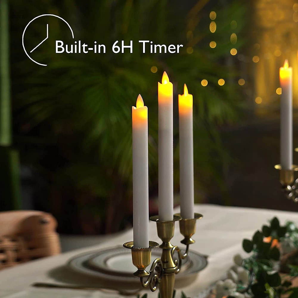 6pcs Wax Moving  Flameless Taper Candles with Remote and Timer Moving Wick Battery Operated, Decorative for Home Outdoor