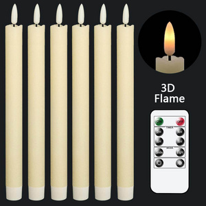 High quality 3D Flickering flameless LED candle Real Wax Ivory Taper Candles with remote control Battery powered home decoration