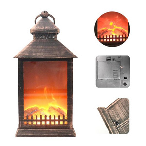 JHD0200309 Plastic Housing Led Fireplace Lantern Decorative with Jumping Flame Effect Powered by Batteries and USB