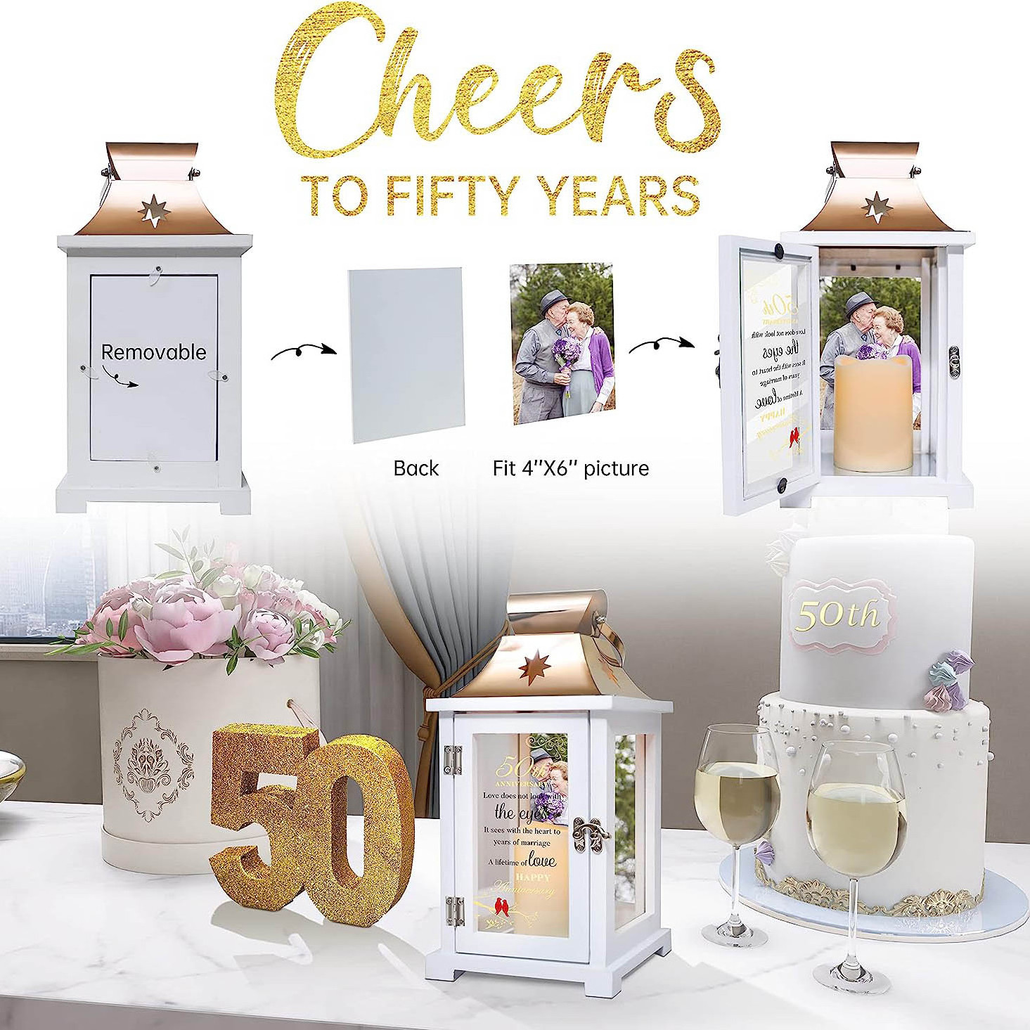 50th Wedding Anniversary Lanterns With Led Candle for Couple /Parents/ Wife/ Husband