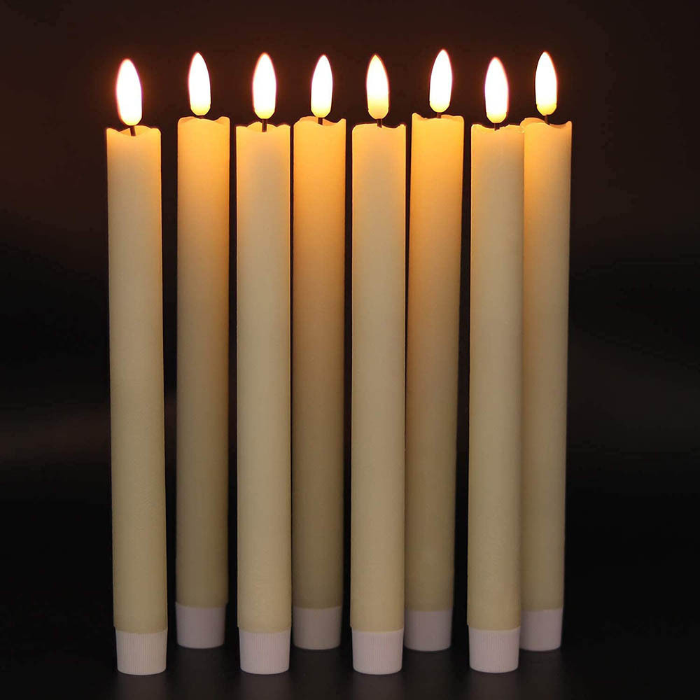 High quality 3D Flickering flameless LED candle Real Wax Ivory Taper Candles with remote control Battery powered home decoration