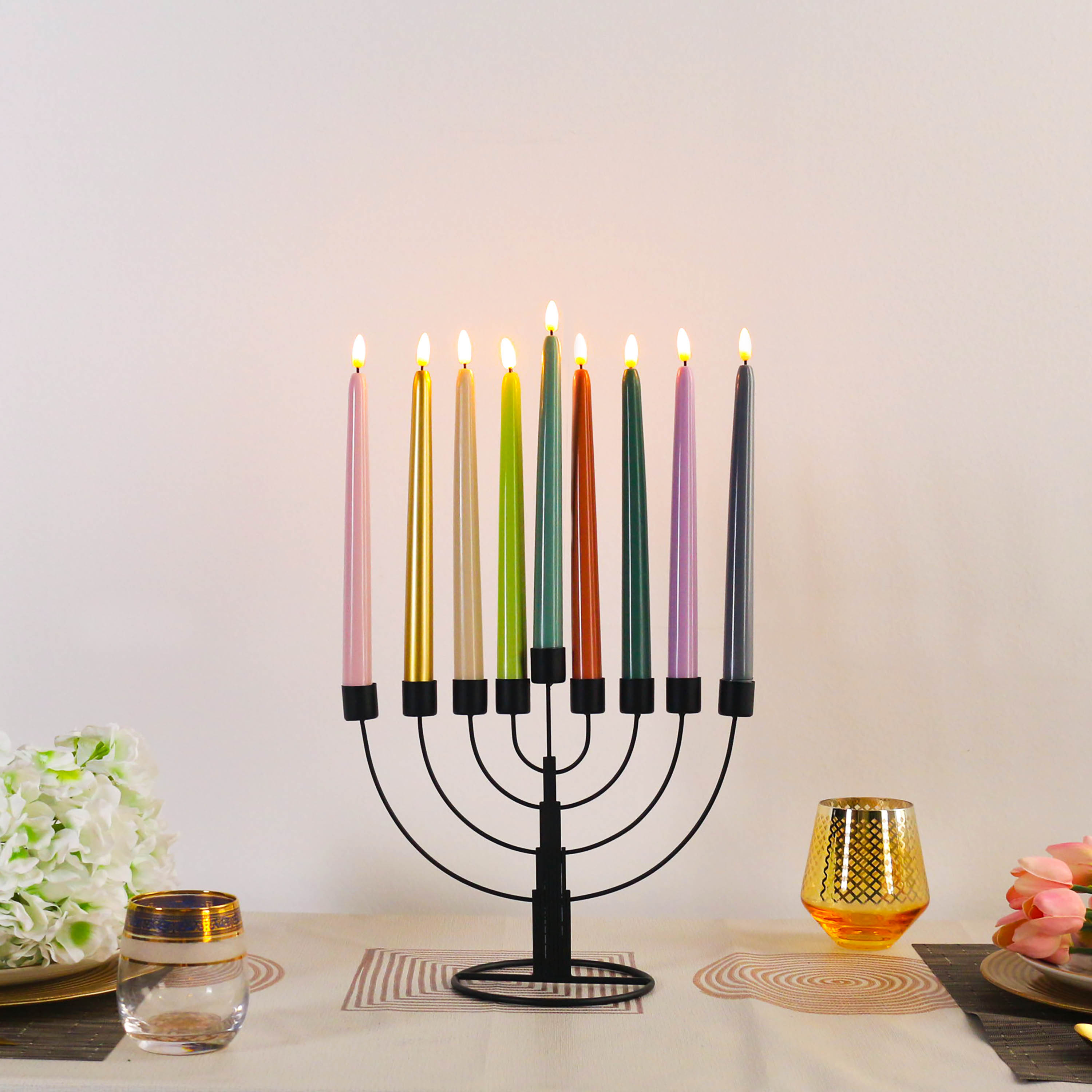 JHD0100228 Set of 2 OEM Pantone Colorful Plastic Taper Led Candle with 3D Wick Electric Stick Candle for Dinner Table