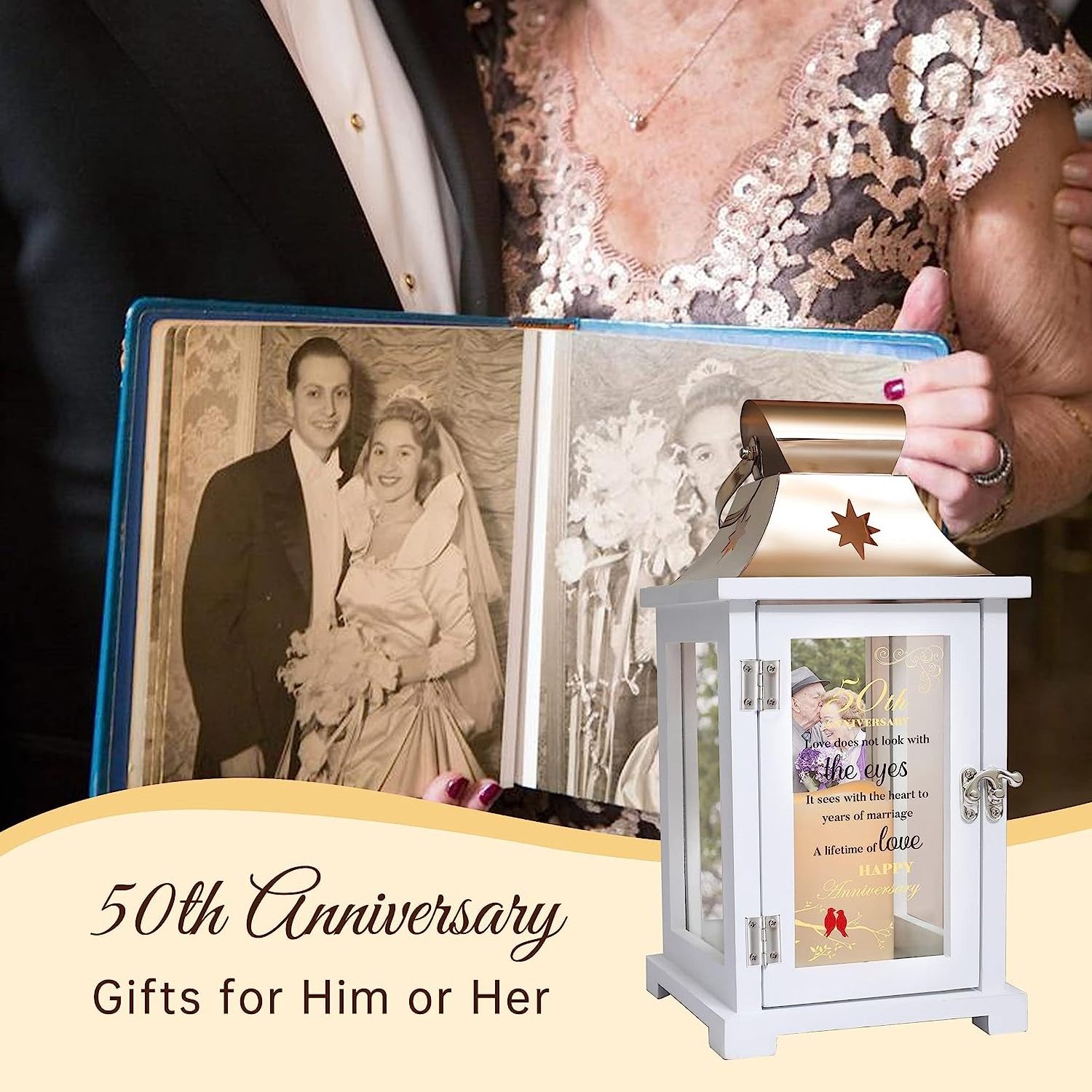 50th Wedding Anniversary Lanterns With Led Candle for Couple /Parents/ Wife/ Husband