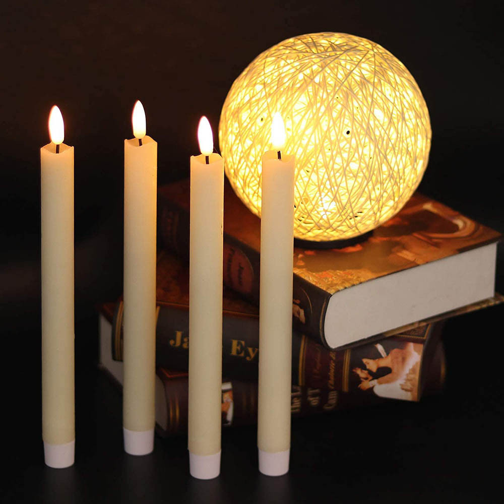 High quality 3D Flickering flameless LED candle Real Wax Ivory Taper Candles with remote control Battery powered home decoration