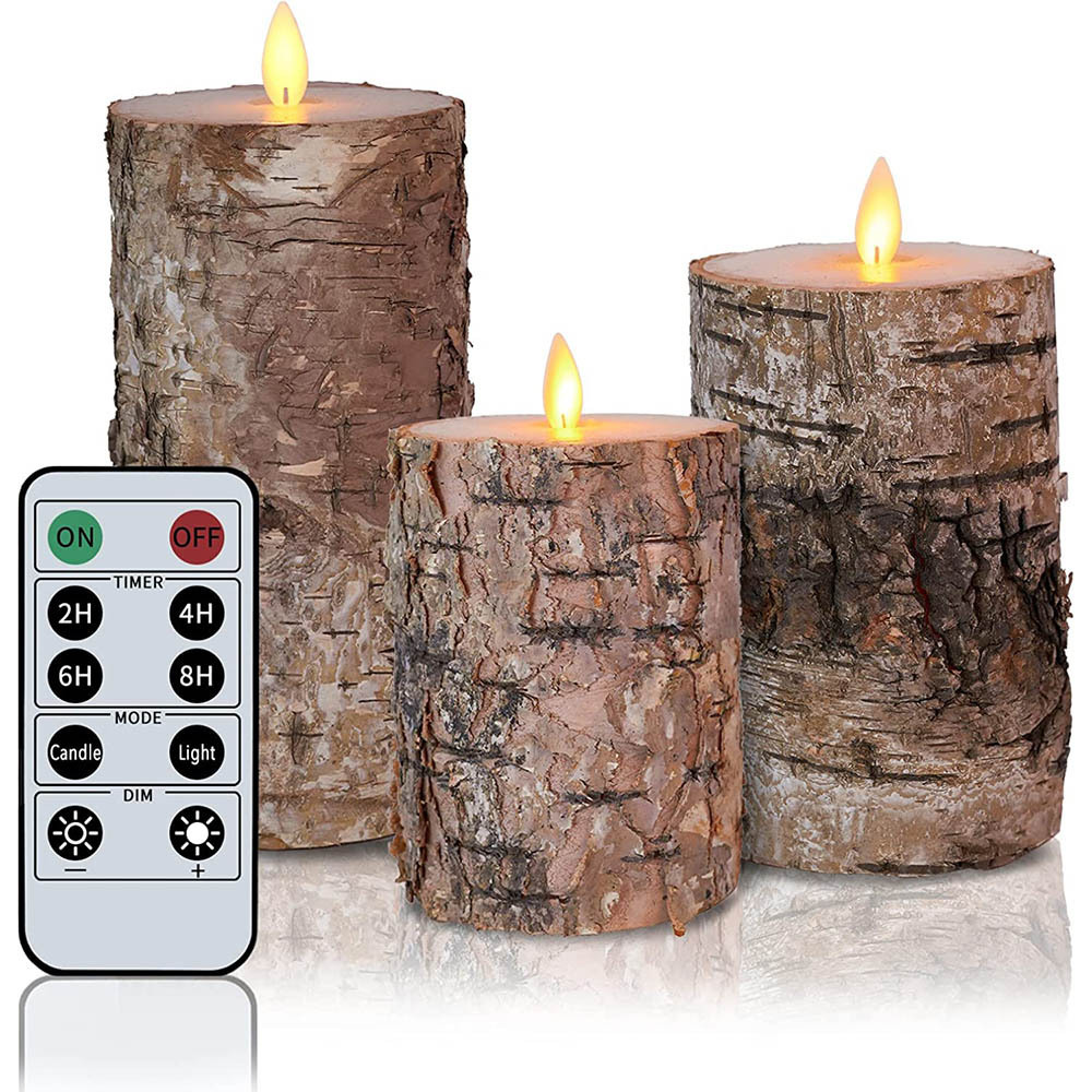 Birch Real Wax  Flameless Candles With Moving Flame Battery Operated Flickering LED Pillar Candles with 10 Key Remote Timer