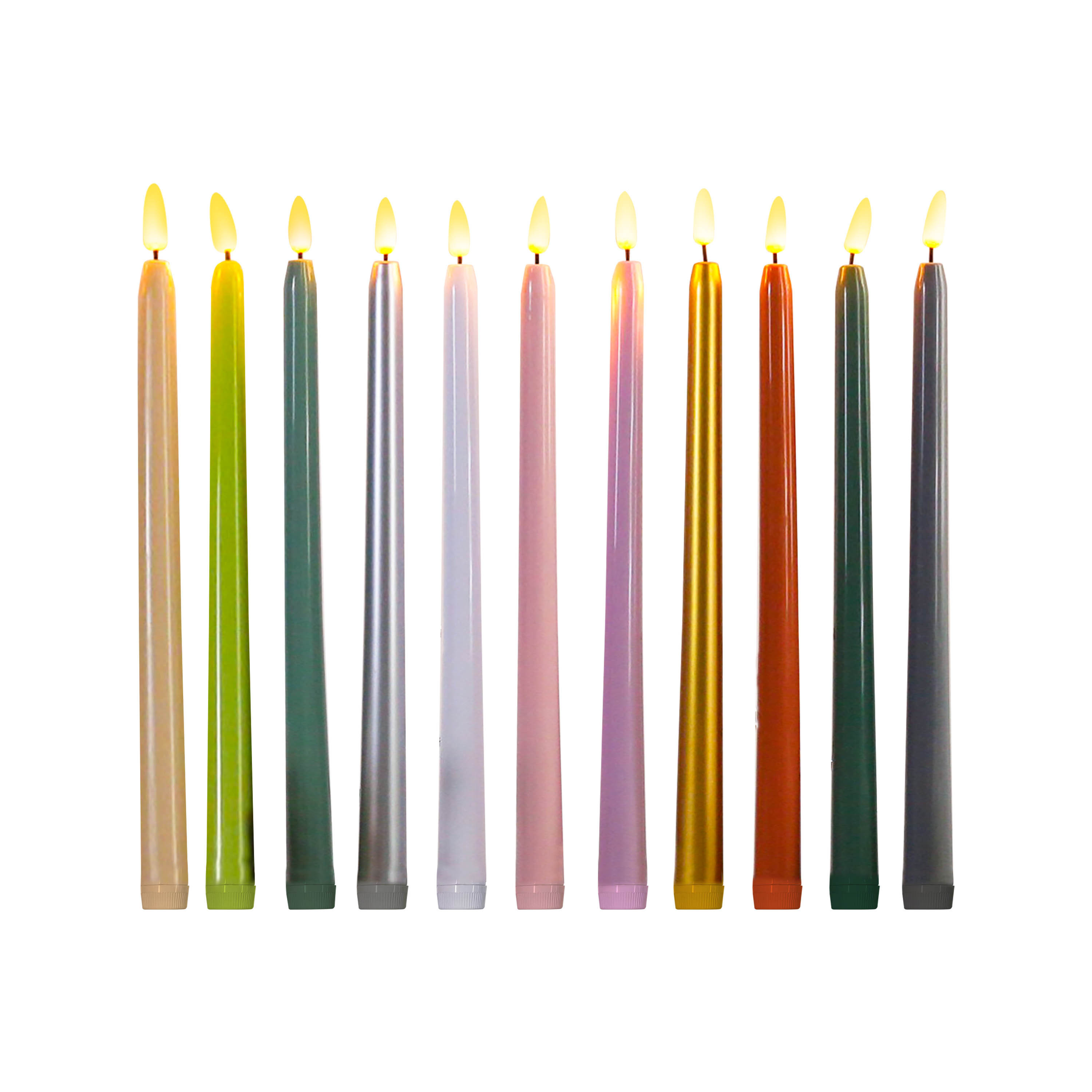 JHD0100228 Set of 2 OEM Pantone Colorful Plastic Taper Led Candle with 3D Wick Electric Stick Candle for Dinner Table