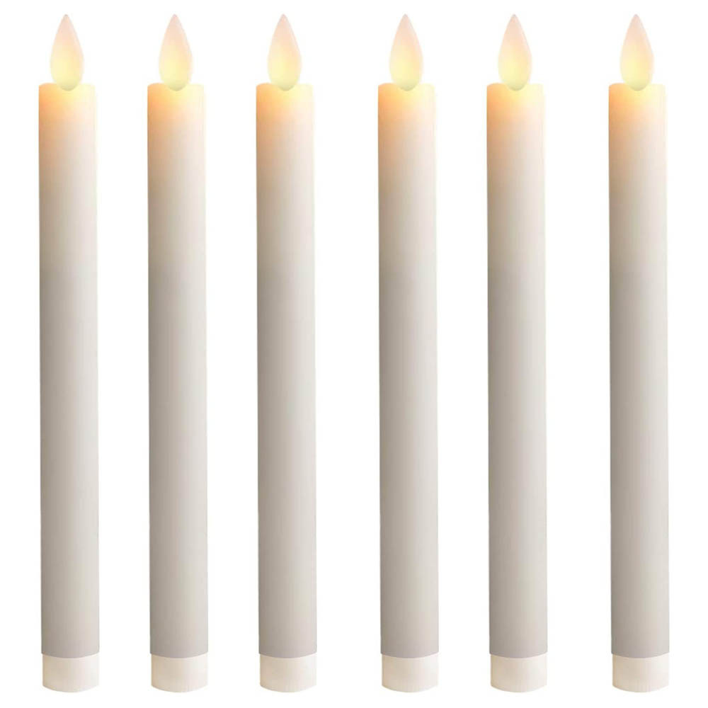 6pcs Wax Moving  Flameless Taper Candles with Remote and Timer Moving Wick Battery Operated, Decorative for Home Outdoor