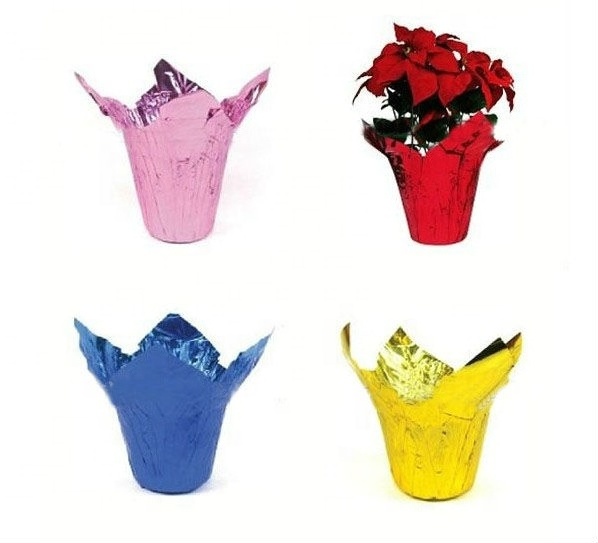 Wholesale Foil Flower Pot Colorful Customized Indoor Outdoor Use Waterproof Round Shape CPP BOPP MOPP Plant Flower Pot Cover