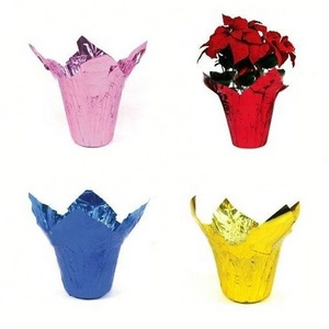 Wholesale Foil Flower Pot Colorful Customized Indoor Outdoor Use Waterproof Round Shape CPP BOPP MOPP Plant Flower Pot Cover