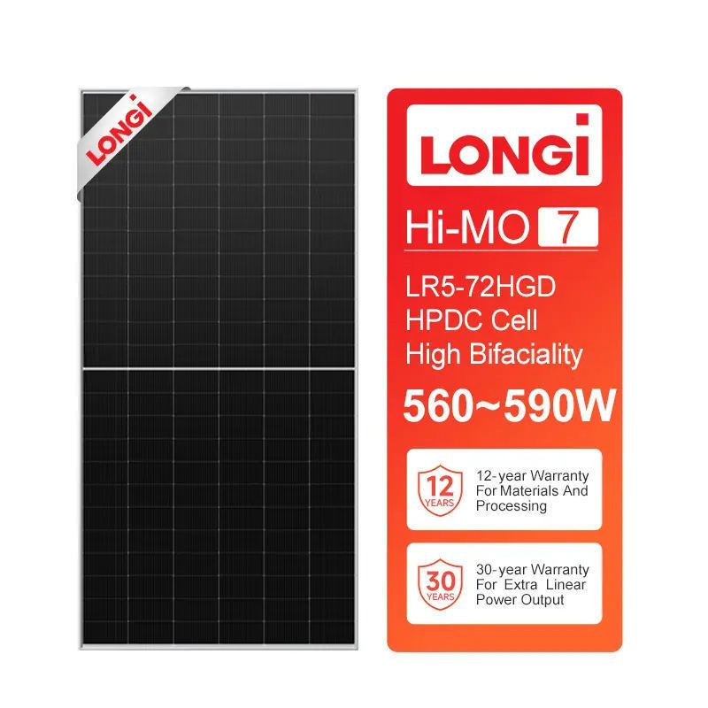 Good price longi Hi-Mo 7 bifacial photovoltaic solar power panels 560w 570w 580w 590w solar panels for homes