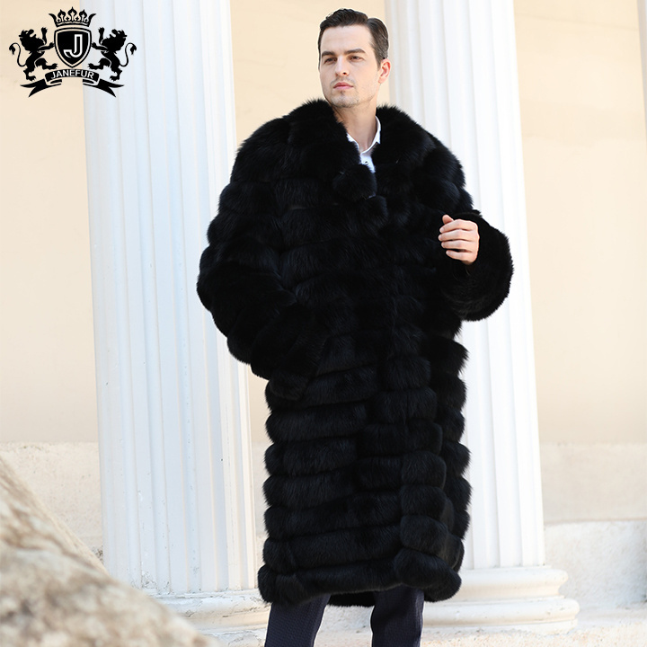 New Thick Warm Outerwear Bubble Real Fox Fur Long Coat  For Men