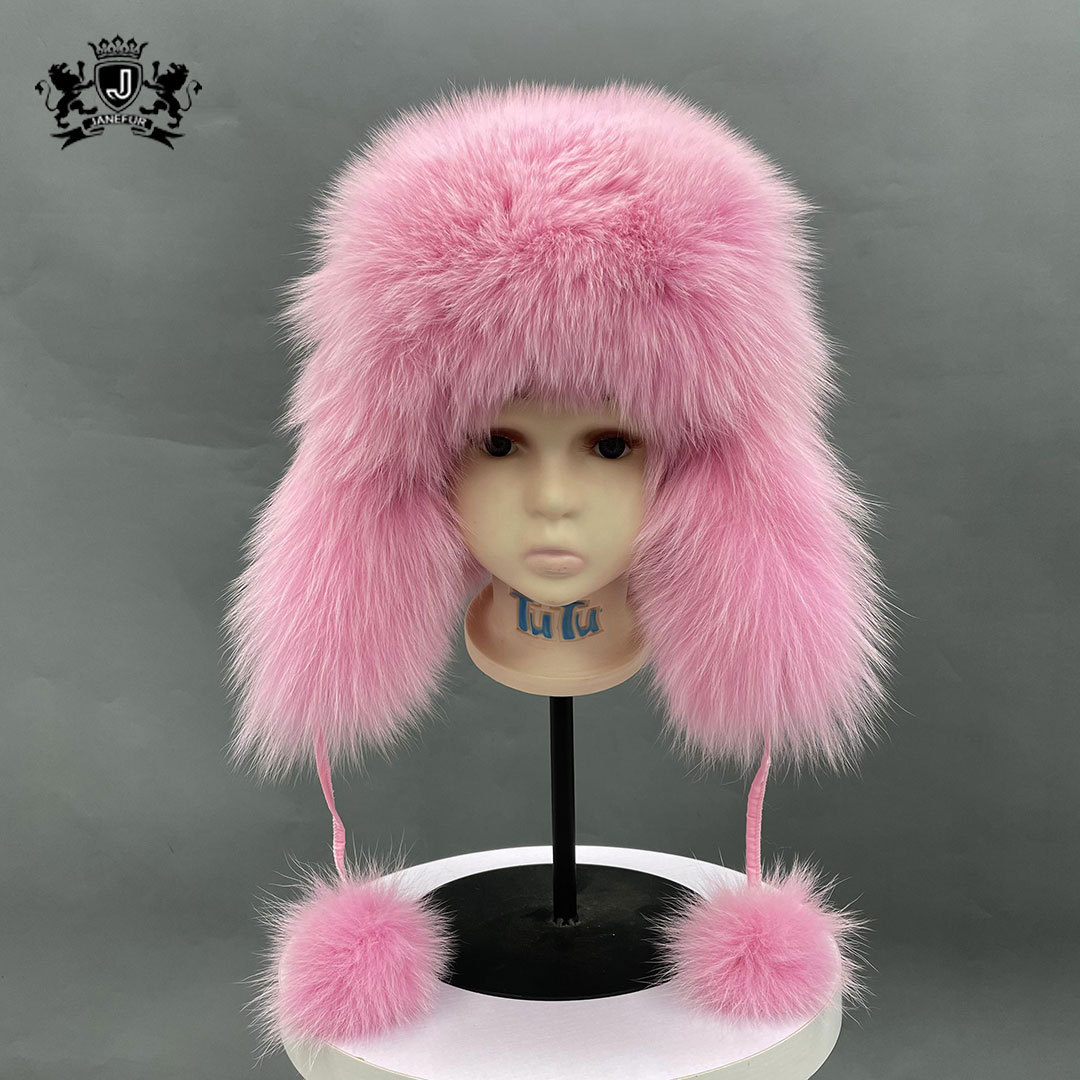 Factory Wholesale Ear Flaps Winter Furry Hats Fashion Warm Trooper Fox Fur Russian Hat For Women