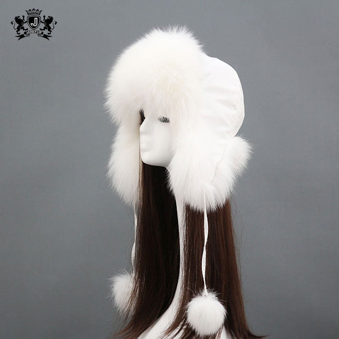 Factory Wholesale Ear Flaps Winter Furry Hats Fashion Warm Trooper Fox Fur Russian Hat For Women