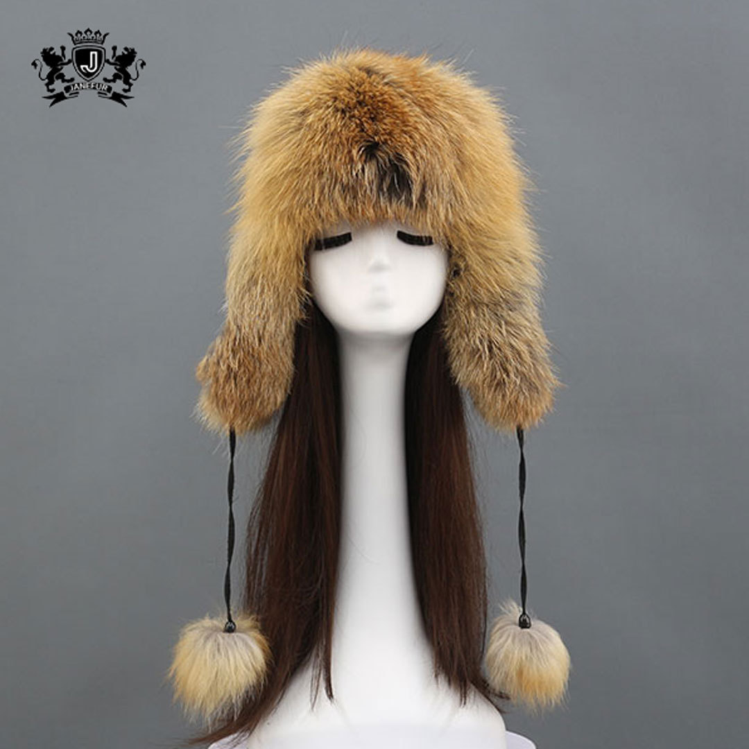 Factory Wholesale Ear Flaps Winter Furry Hats Fashion Warm Trooper Fox Fur Russian Hat For Women