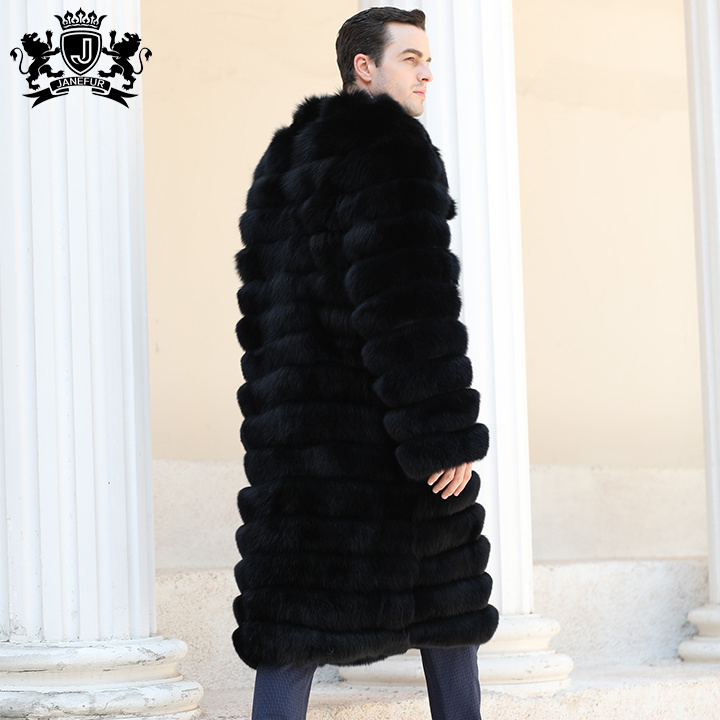 New Thick Warm Outerwear Bubble Real Fox Fur Long Coat  For Men