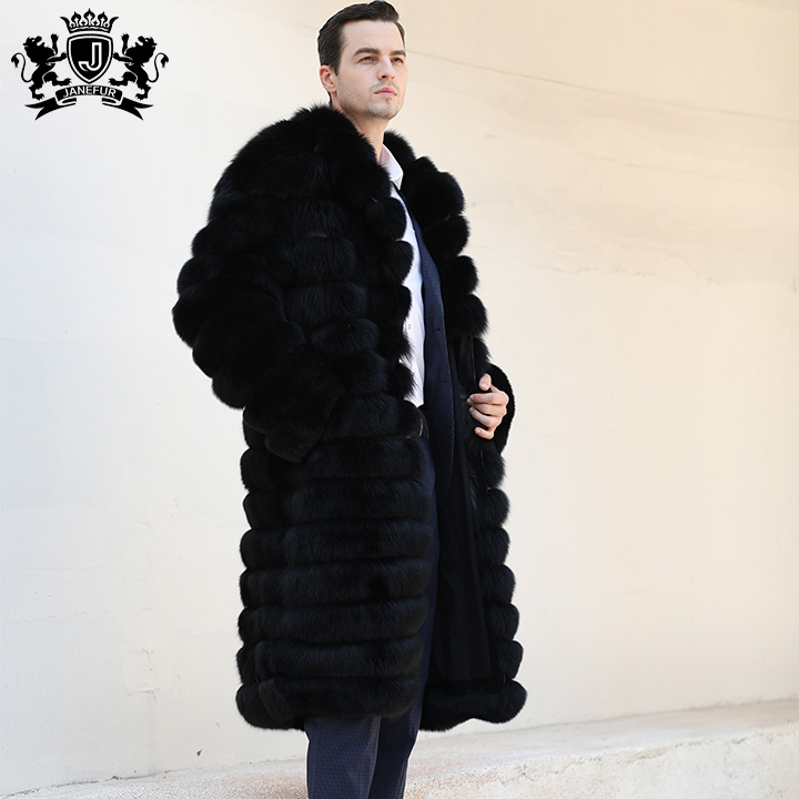 New Thick Warm Outerwear Bubble Real Fox Fur Long Coat  For Men