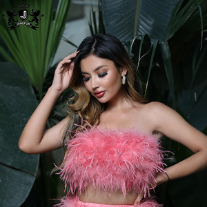 Summer Tube Tops Pure Color Fur Strapless Camisole Women Sexy Ostrich Feather Skirt