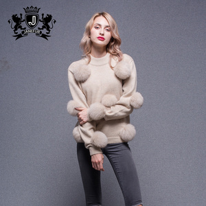 Latest design ladies sweater with fox fur winter knit pullover sweaters