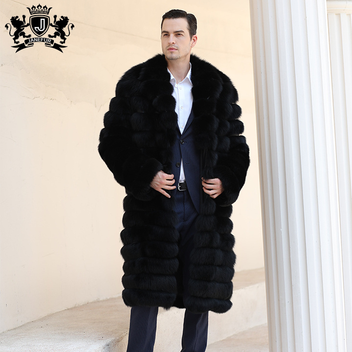 New Thick Warm Outerwear Bubble Real Fox Fur Long Coat  For Men