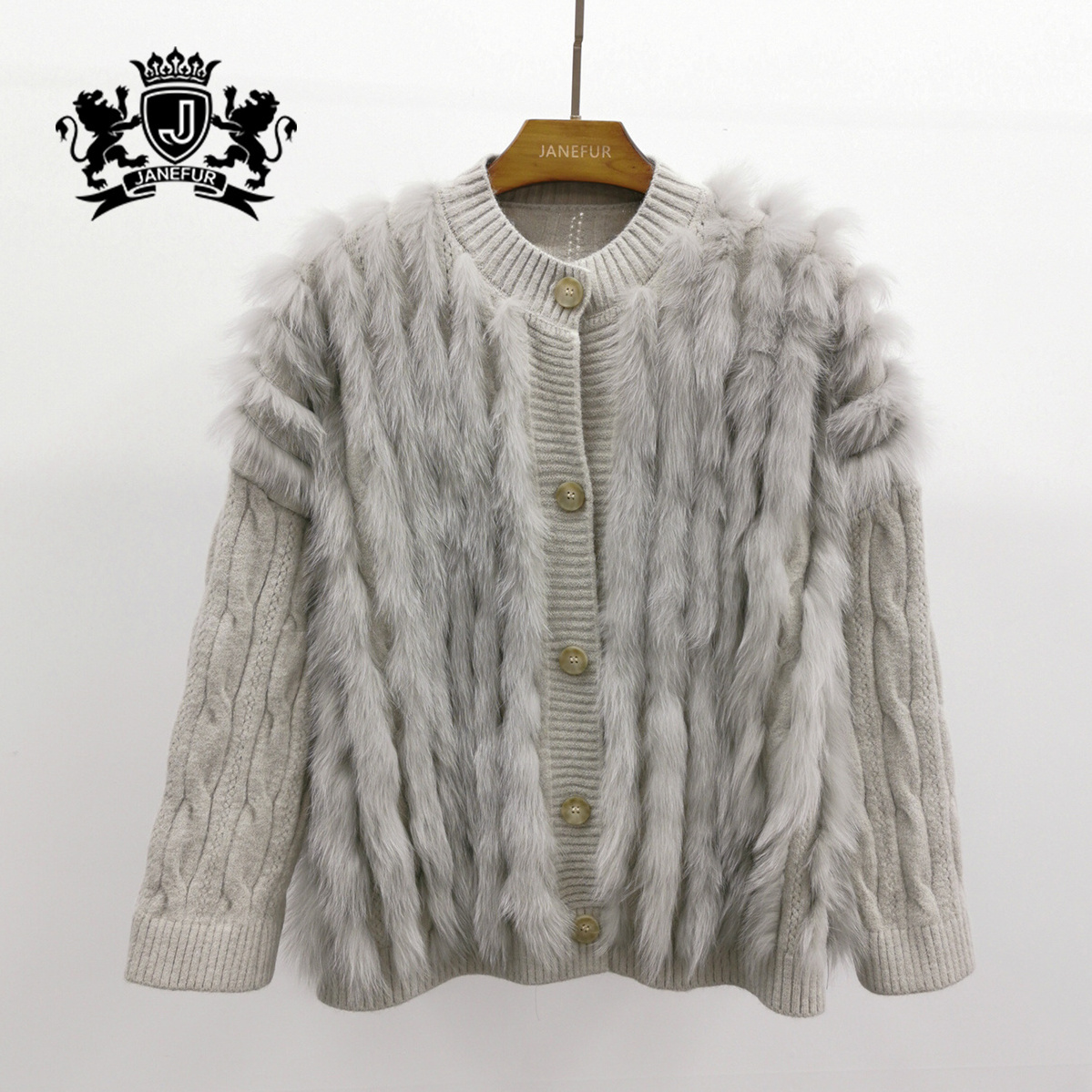 Janefur Cardigan Sweater Women Soft Cozy Real Fox Fur Lined Cardigans High Quality Spring Natural Fur Sweater for Girl