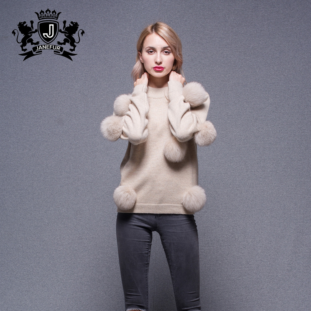 Latest design ladies sweater with fox fur winter knit pullover sweaters