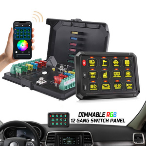 APP Control Marine Boat Automotive ON-Off RGB Dimming 12 Gang Switch Panel 12V 24V With Circuit Control Box for Offroad Light