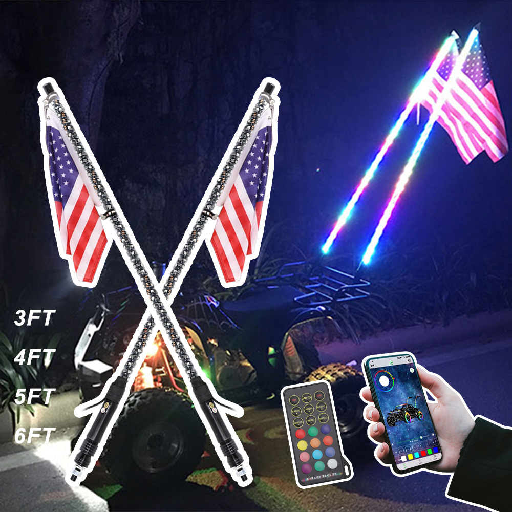 Remote Bluetooh APP Control Antenas Led 360 3ft 4ft 5ft 6ft Spiral Off Road SXS ATV RZR Flag LED Buddy Whip Lights for Can-am X3