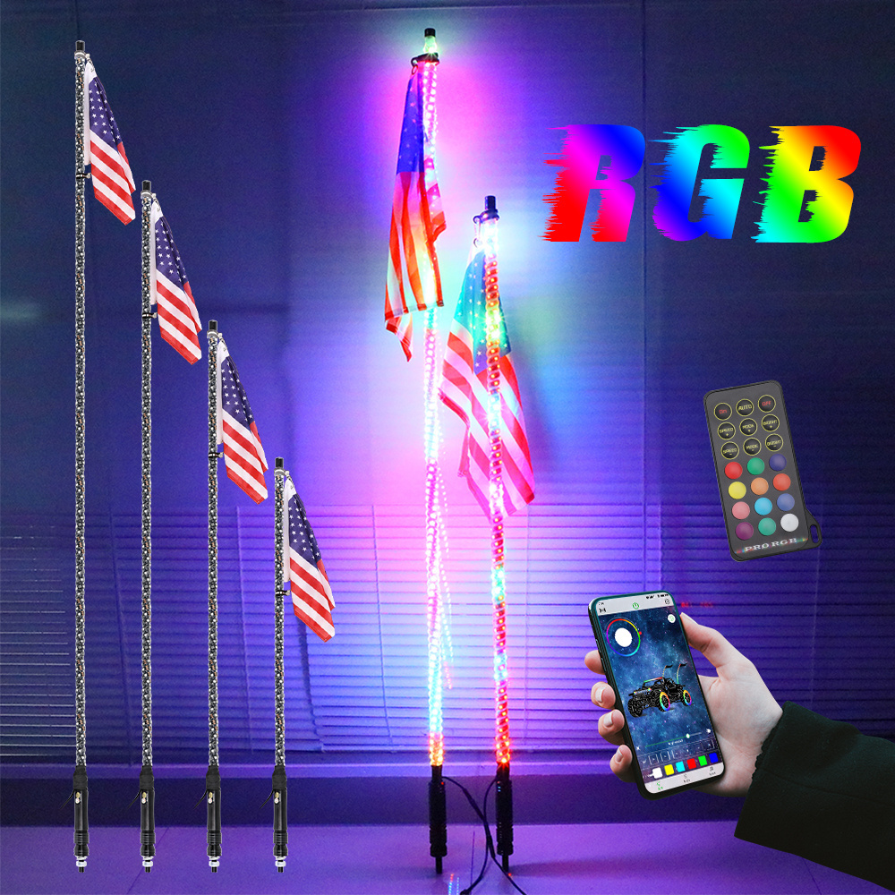 ATV UTV RZR Multicolor Gorillawhips RGB Antenna Led Buggy Whip, Color Change Fiberglass 12V 3ft 4ft Mount Led Flag Pole