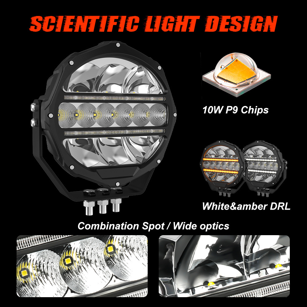 High Power 1400M Super Bright Truck 4WD Offroad LED Spotlight 4x4 9 inch, Car Led Work Light 24V 12V Round Led Driving Light DRL