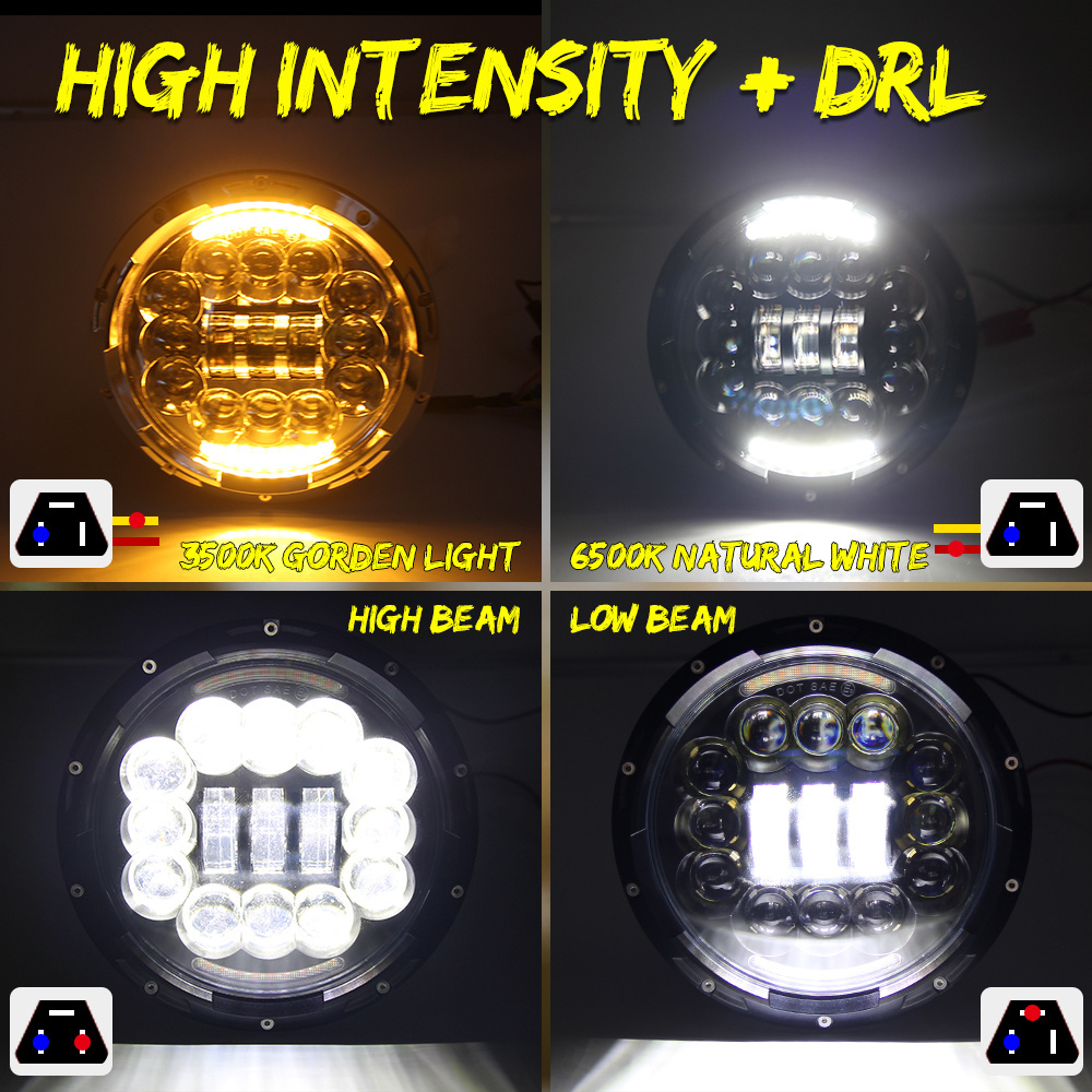 7inch Round High Low Beam 50000h Lifetime J005C Led Driving Light Angel Eye Headlight