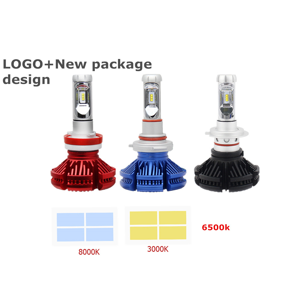 2021 new arrival 3 colors changing 3500K 6500K led H7 H4,50w 10000 Lumen 9005 9006 X3  Led Headlight Bulb h7 h4 Led Headlights