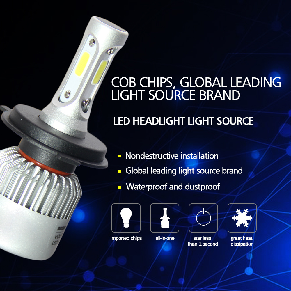 2 Years Warranty S1 C6 X3 Cheap H7 9004 9007 9006 H8 H9 Hir2 H13 H4 S2 Led Light Bulbs With Fan