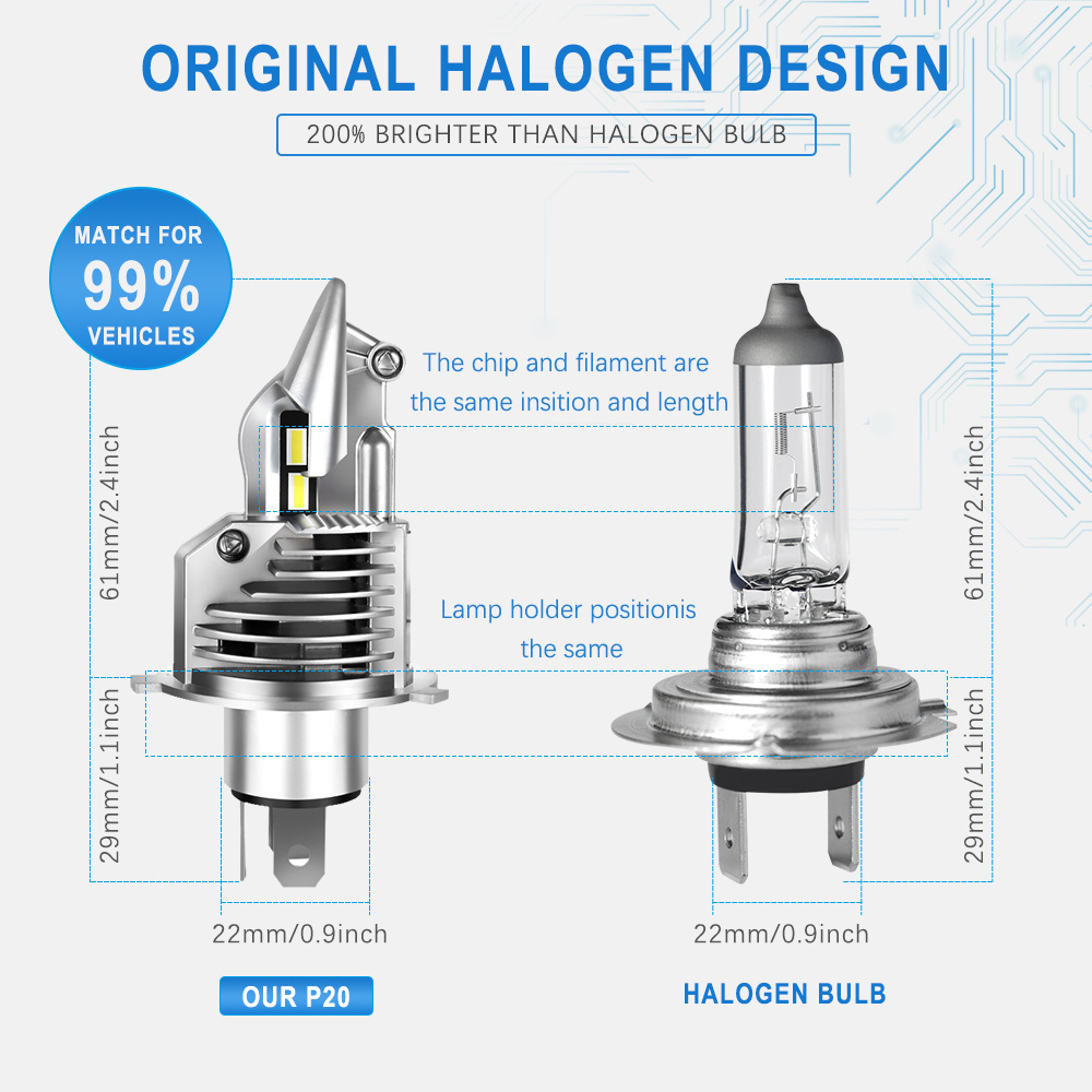 2 Years Warranty car H4 12000LM Extremely Bright 6500K Cool White Halogen/HID Replacement Led Headlight Bulb