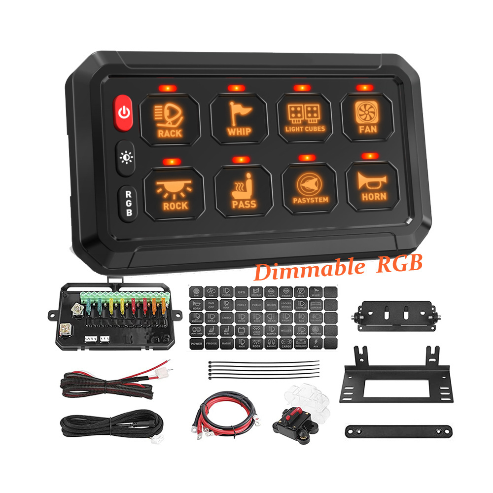 8 Gang LED Switch Panel 12V 24V Marine Boat Truck SUV Car Universal Off Road Lights LED Switch Panel Dimmable