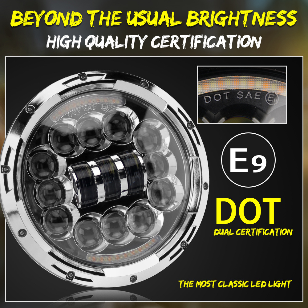 7inch Round High Low Beam 50000h Lifetime J005C Led Driving Light Angel Eye Headlight