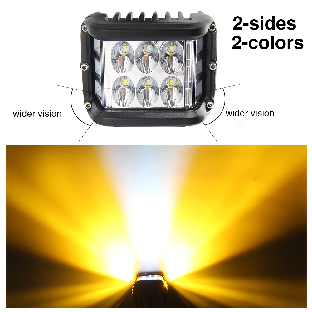 Double Side Light Square Dual Color Strobe 3inch 12V 24V Led Work Light