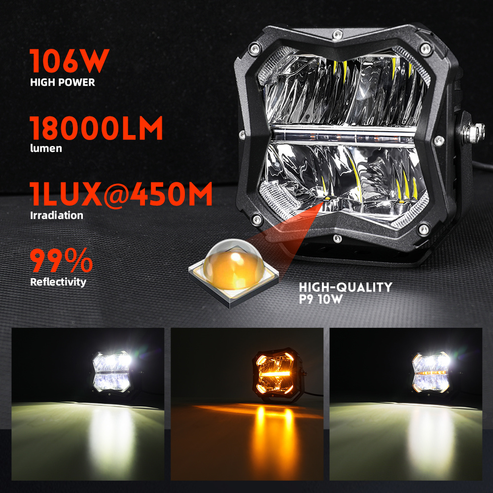 Super Bright Square Cube Off Road Lights with Amber Backlight 5 Inch Led Pods For Trucks