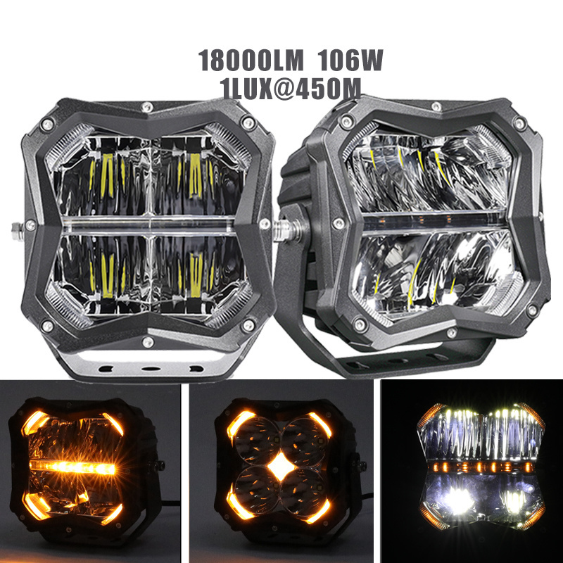 Super Bright Square Cube Off Road Lights with Amber Backlight 5 Inch Led Pods For Trucks