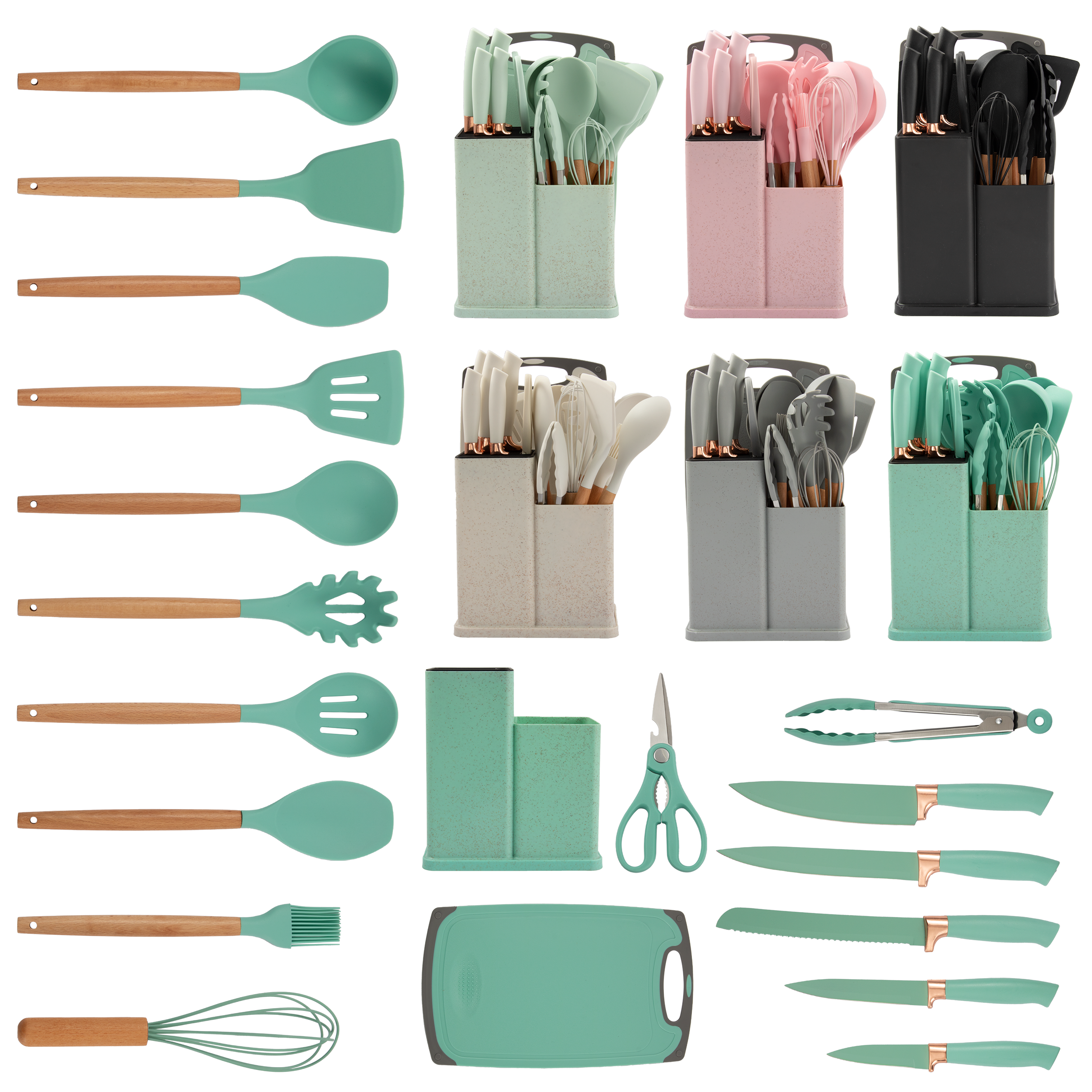 wholesale 19pcs non stick Non-Stick professional silicone cookware Spatula utensils cooking kitchen kitchenware gift set