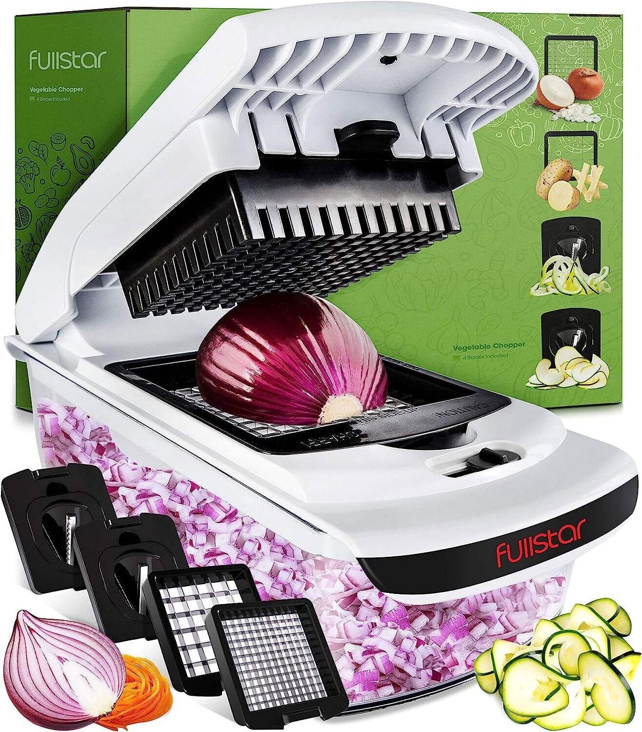 Manual Hand Easy Use Multifunctional 4 in 1 Spiralizer Vegetable Chopper Slicer Onion Food Chopper with Container