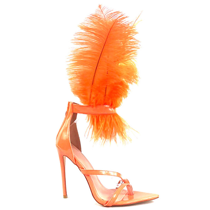 Fur Sandals Manufacturers Sandal Sexy Feather Fur Ankle Strap Women Ladies Shoes Stiletto High Heel Sandals