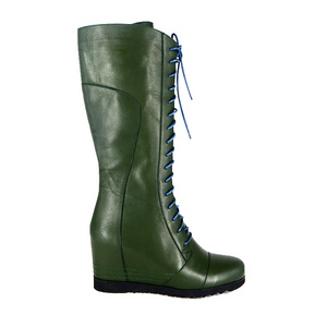 Wedge Boots Women Designer Winter Shoes Boot High Heel Wedge Green Lace up Lady Mid Calf Boots