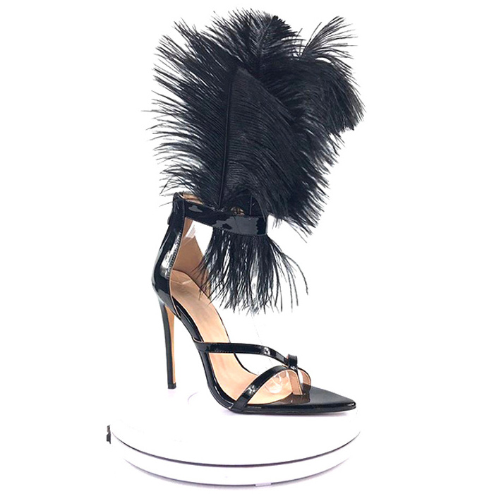 Fur Sandals Manufacturers Sandal Sexy Feather Fur Ankle Strap Women Ladies Shoes Stiletto High Heel Sandals